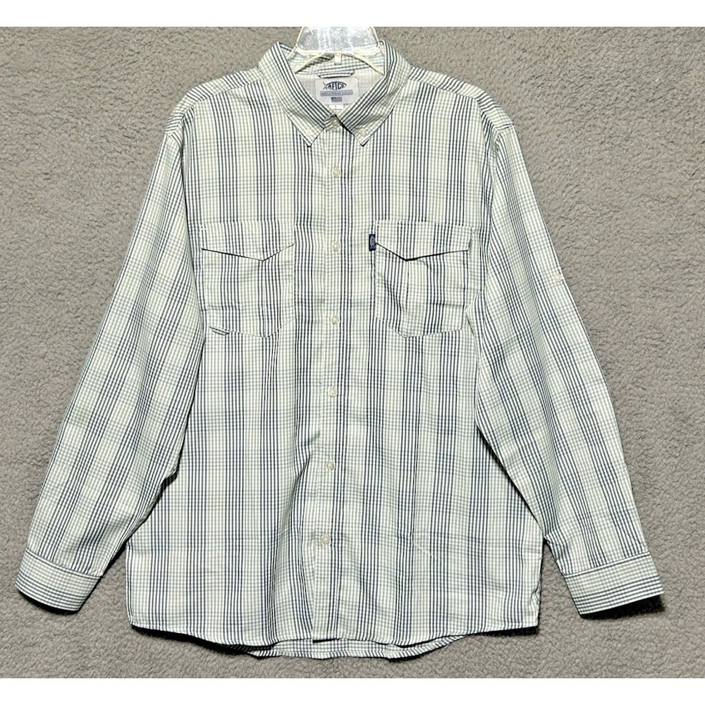 Aftco Performance Aftech Fishing Button Down Green Plaid Shirt Vented Mens L